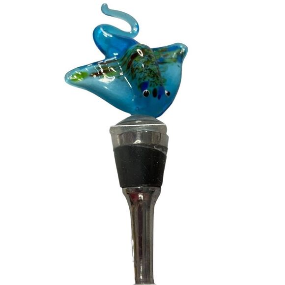 Jacousa Art Glass Blue Sting Ray Wine Bottle Stopper NEW - Picture 4 of 12